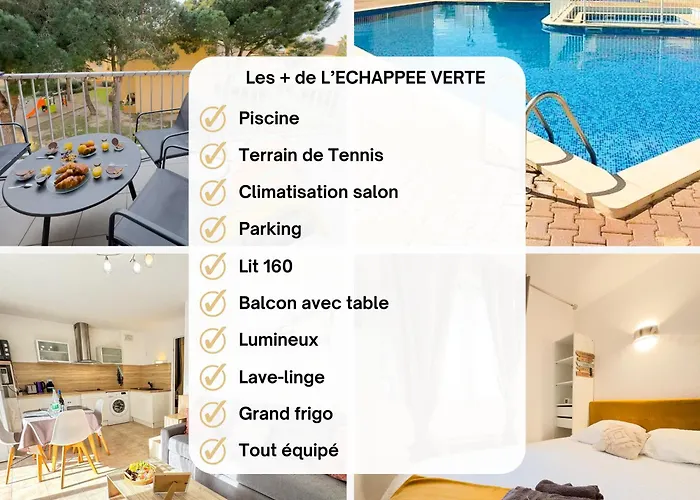 L'echappee Verte - T2 - Confort -piscine - Tennis- Parking - Climatisation - Sudsejourconciergerie 아파트
